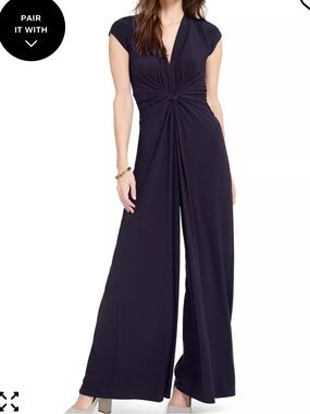 Vince Camuto Black Twist-Front Wide-Leg Jumpsuit